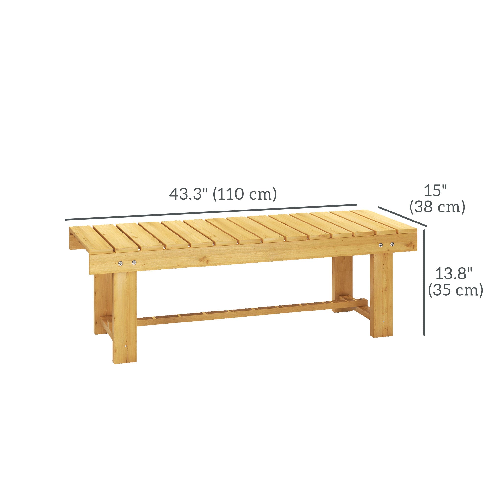 Outsunny 1 Piece 2-seater Outdoor Indoor Wooden Garden Bench Fir Patio Loveseat, 110L x 38W x 35Hcm, Natural 