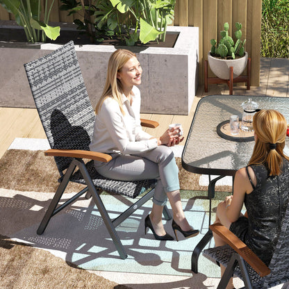 Outsunny Outdoor Folding Rattan Chair with Armrests, High Backrest, for Garden, Camping, Balcony, Porch - Light Grey 