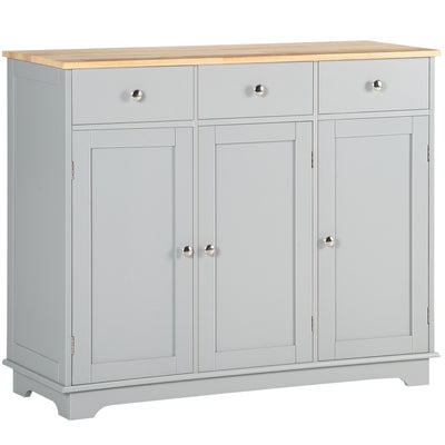 HOMCOM Sideboard with Rubberwood Top and Adjustable Shelves for Dining Room, Kitchen - Grey 