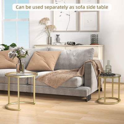 HOMCOM Modern Coffee Table Set of 2, Nest of Tables with Steel Frame and Tempered Glass Tabletop, Side Tables for Living Room Bedroom, Clear 