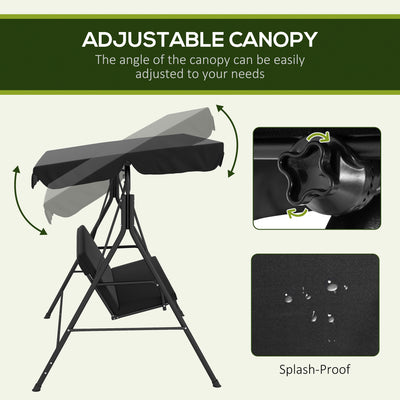 Outsunny Three-Seater Garden Swing Chair, with Adjustable Canopy - Black 