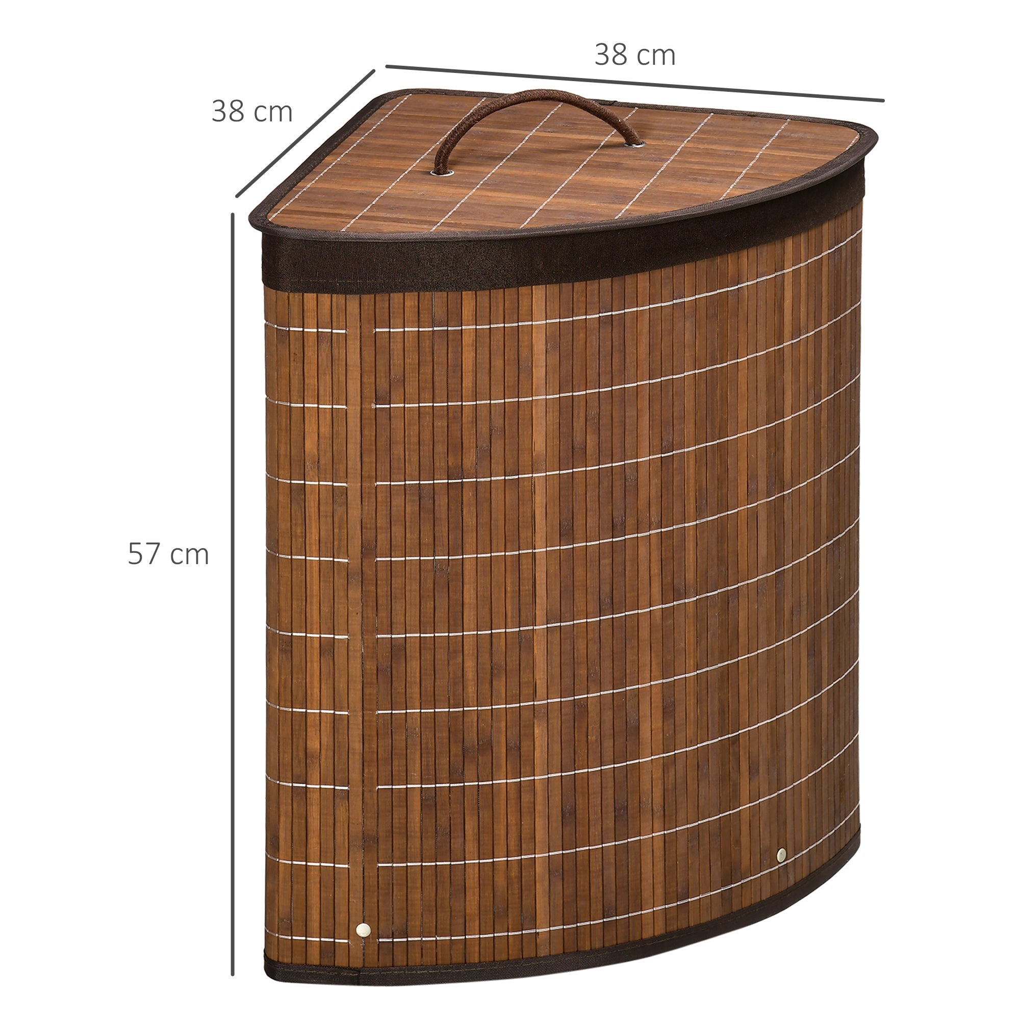 HOMCOM Bamboo Laundry Basket with Lid, 55 Litres Laundry Hamper with Removable Washable Lining,  Corner Washing Baskets, 38 x 38 x 57cm, Brown 