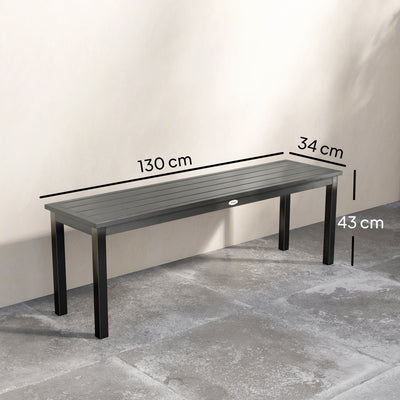 Outsunny 2 Seater Garden Bench, Outdoor Bench Loveseat with Wood-Effect Slatted Seat and Steel Frame for Patio, Park, Grey 