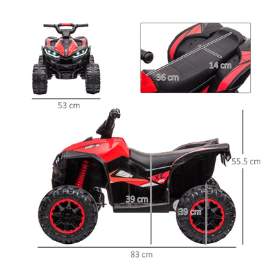 HOMCOM 12V Ride-On Quad Bike w/ Music, Horn, for Ages 3-5 Years - Red 