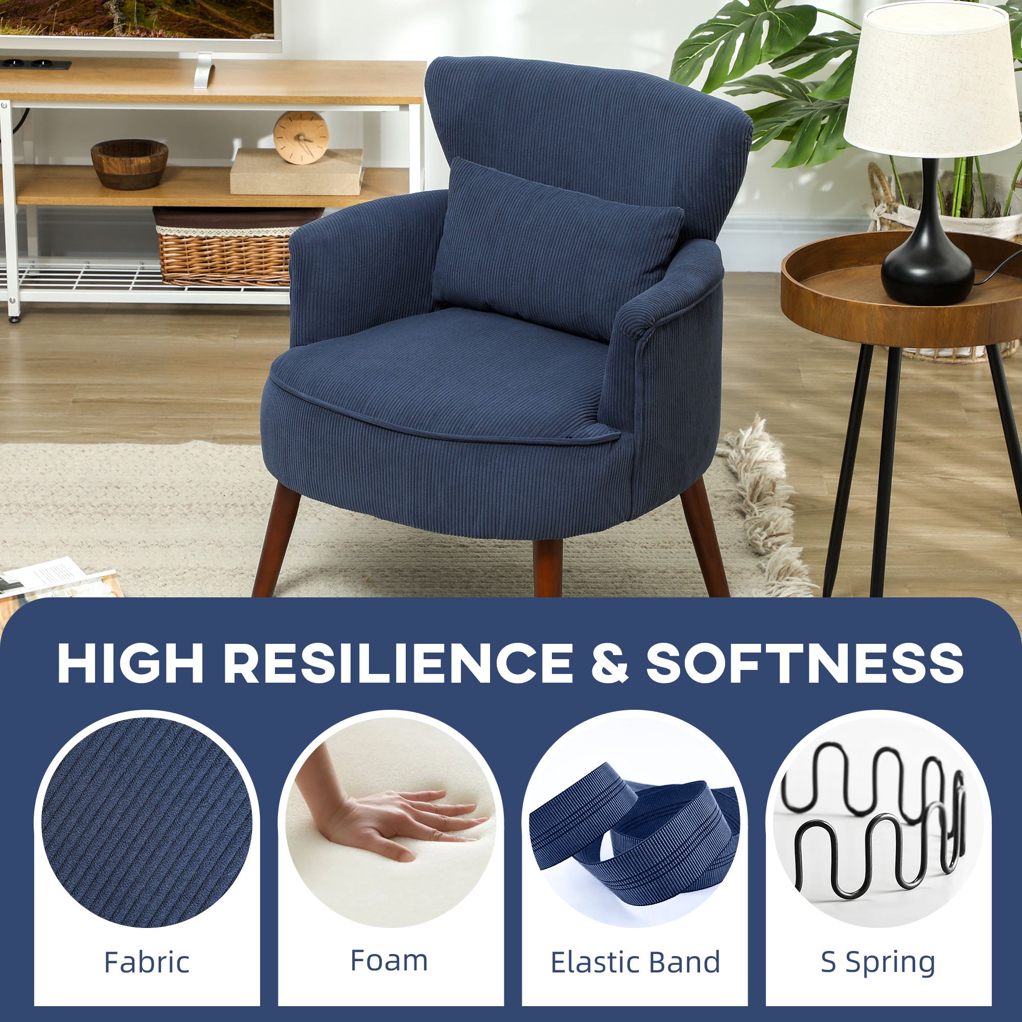 HOMCOM Corduroy Retro Accent Chair - Blue 