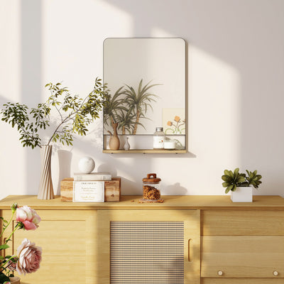 HOMCOM Wall Mirror with Wood Shelf - Black 