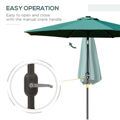 Outsunny 2.7m Patio Garden Umbrella Outdoor Parasol with Tilt Crank and 24 LEDs Lights (Green) 