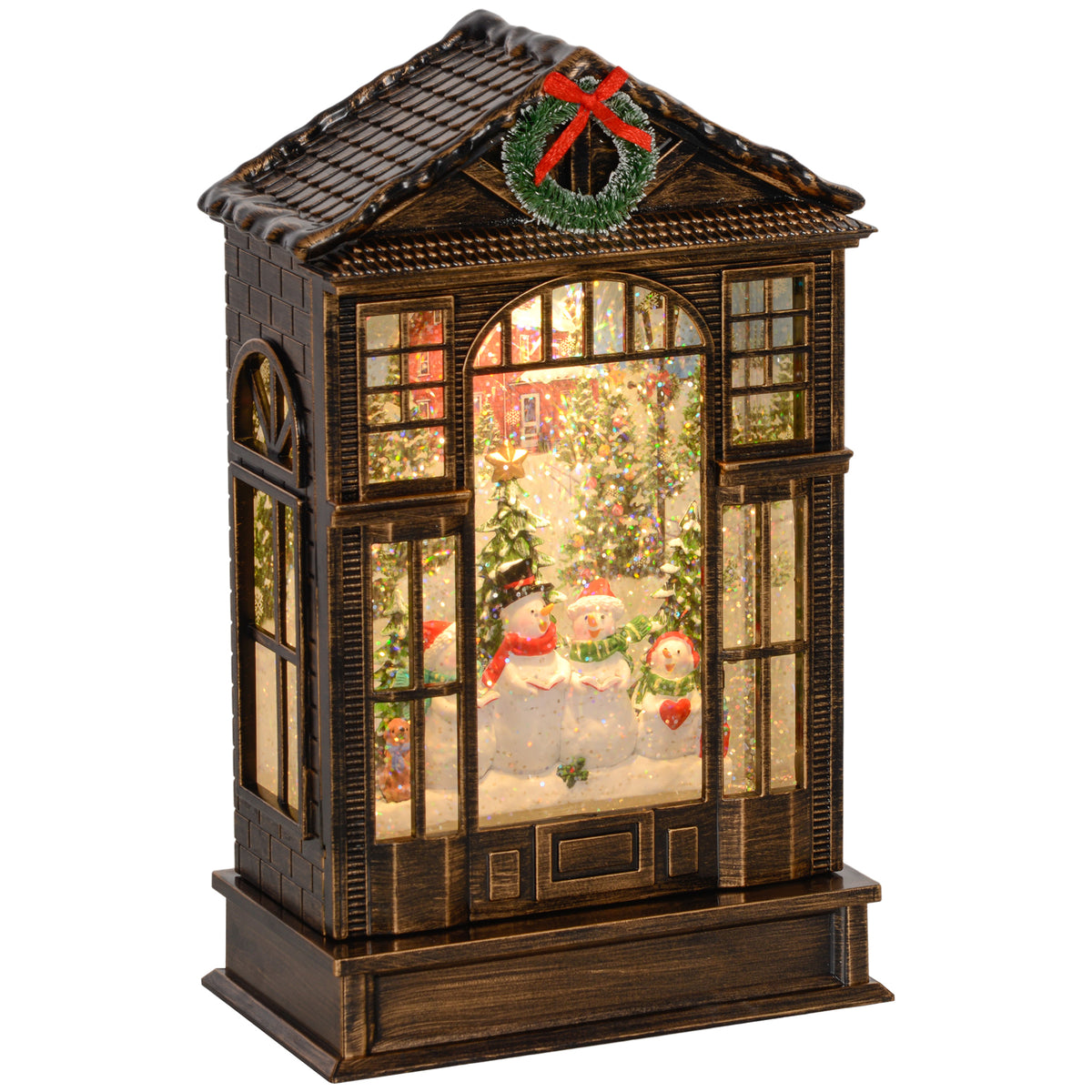 HOMCOM Christmas Snow Globe Lantern with Lights, Musical Snow Globe with Swirling Glitter, Battery Operated Musical Christmas Decoration for Holiday Party Gift, Bronze Tone 