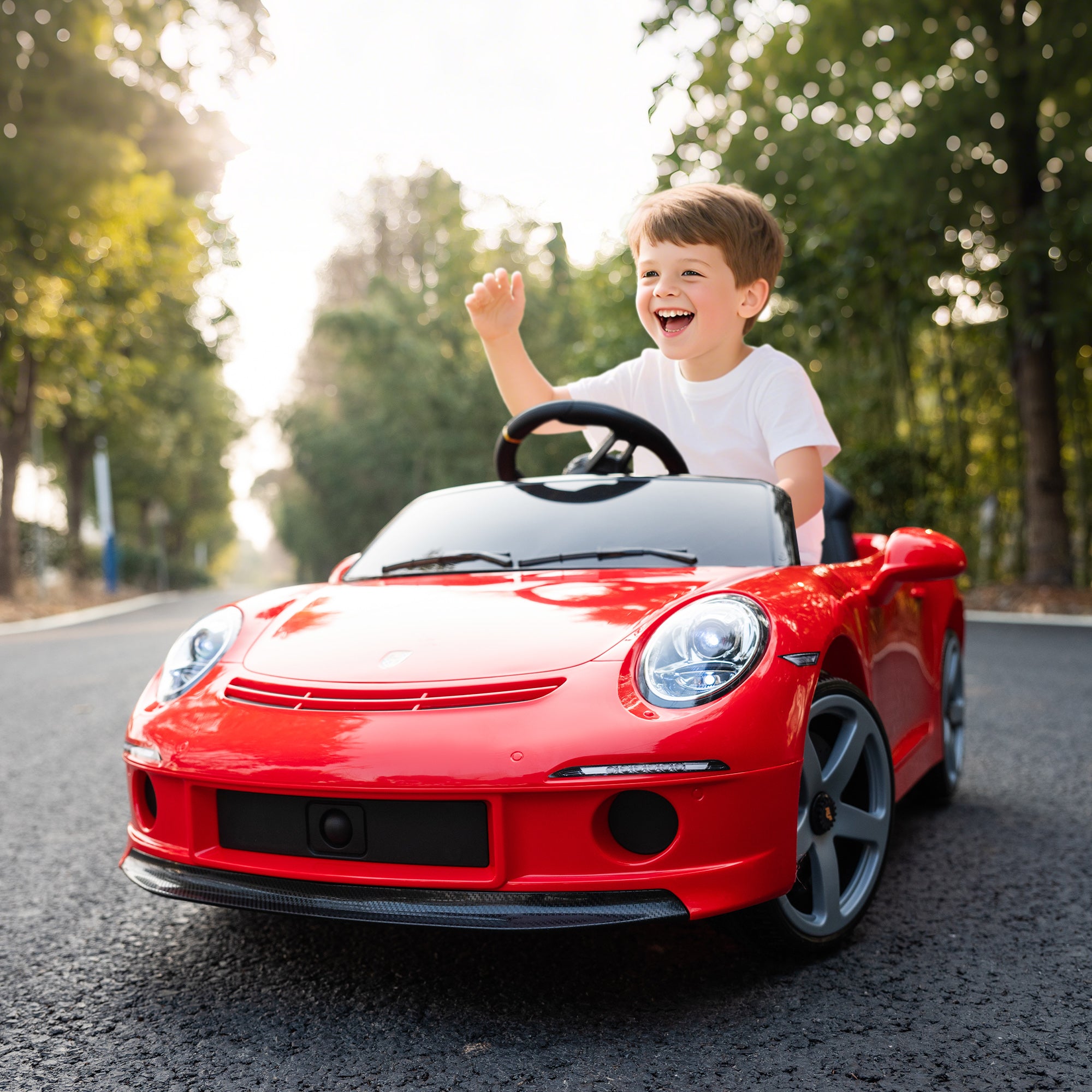 AIYAPLAY Kids Electric Car, 12V Licensed RUF GT Ride on Car with Suspension, Remote Control, Music, for 3-5 Years, Red
