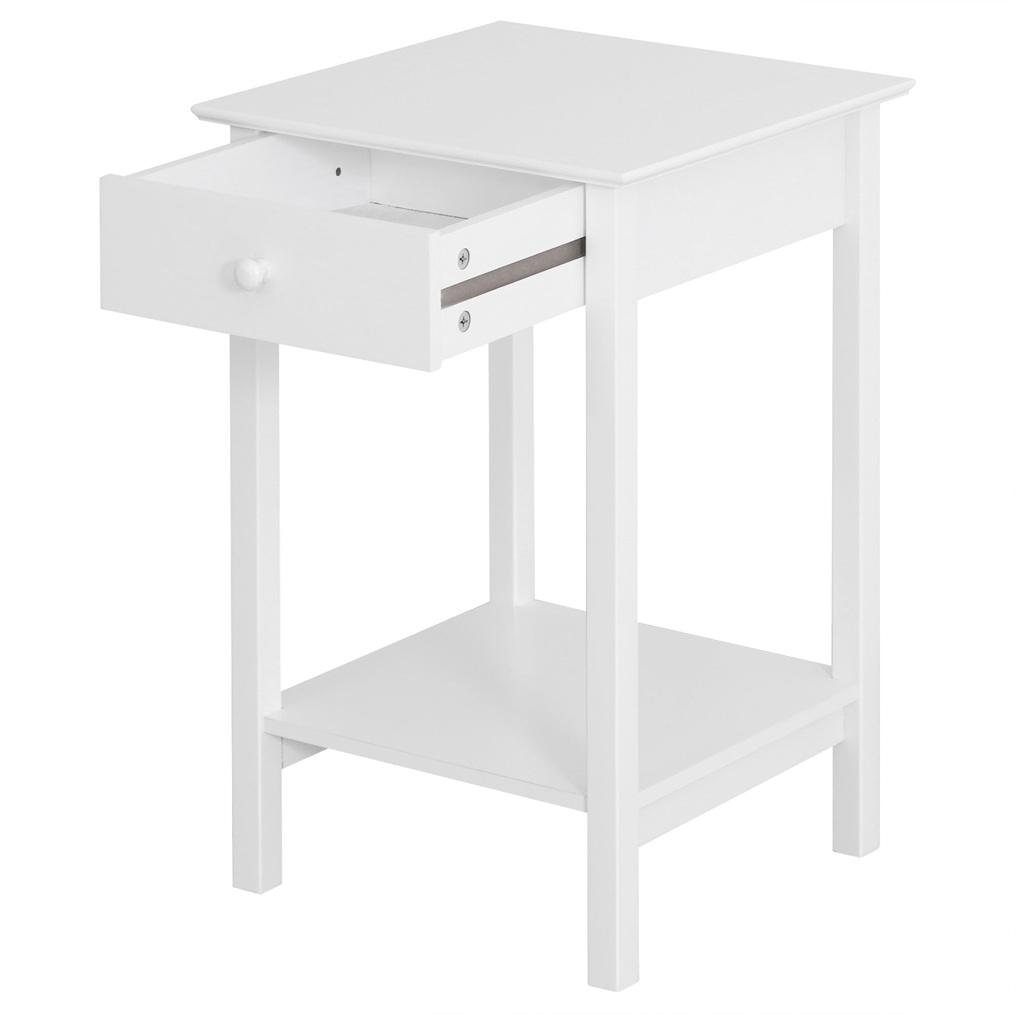 HOMCOM White Bedside Table, Wooden Side Table, Nightstand, Bedside Cabinet with Drawer and Storage Shelf for Bedroom and Living Room 