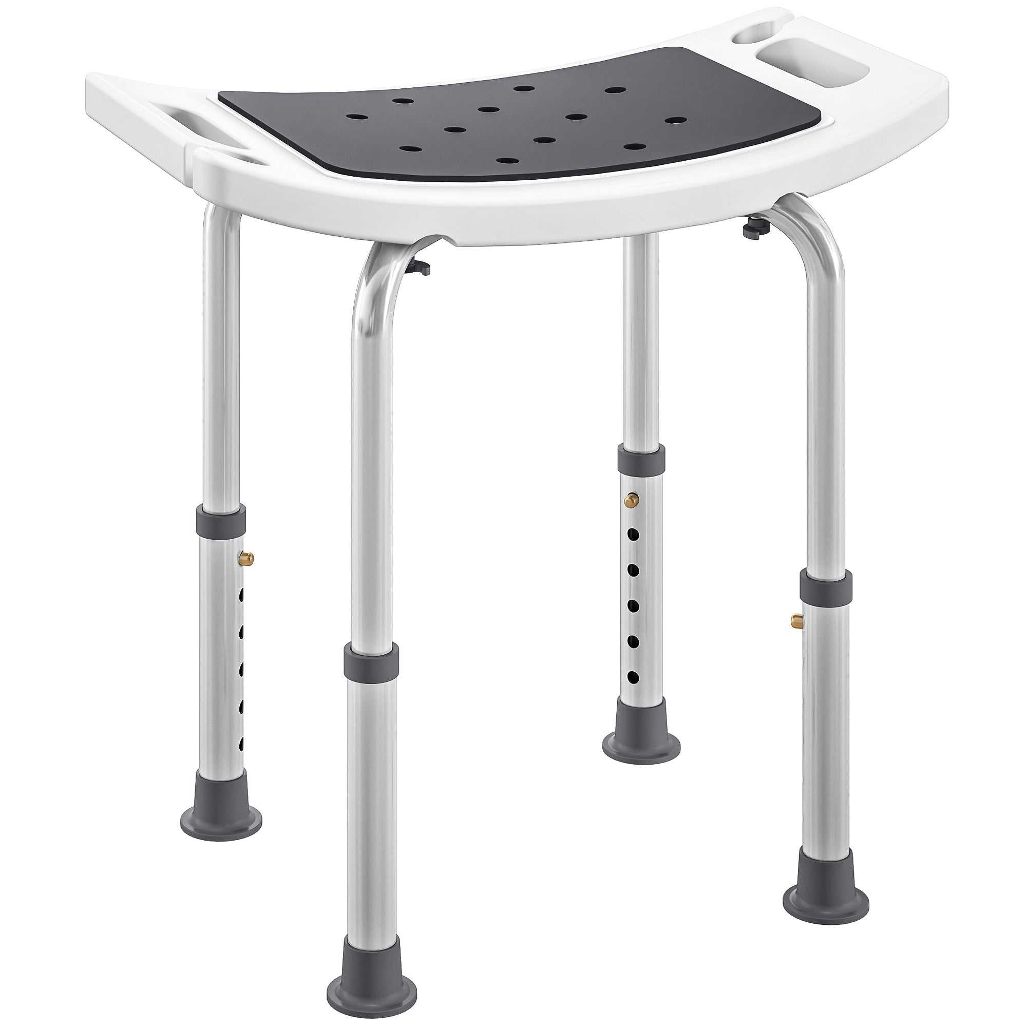 HOMCOM 6-Level Height Adjustable Aluminium Bath Room Stool Chair Shower Non-Slip Design w/ Padded Seat Drainage Holes Foot Pad, Grey