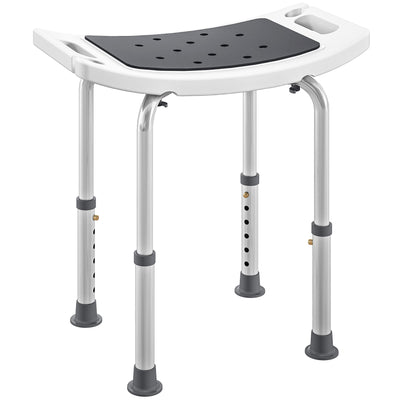 HOMCOM 6-Level Height Adjustable Aluminium Bath Room Stool Chair Shower Non-Slip Design w/ Padded Seat Drainage Holes Foot Pad, Grey 