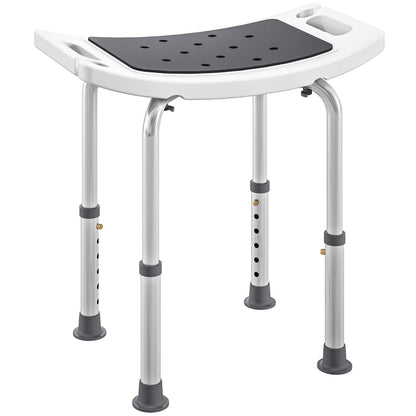 HOMCOM 6-Level Height Adjustable Aluminium Bath Room Stool Chair Shower Non-Slip Design w/ Padded Seat Drainage Holes Foot Pad, Grey