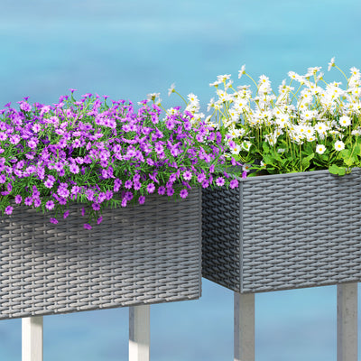 Outsunny Set of Two Rattan-Effect Planters - Grey 