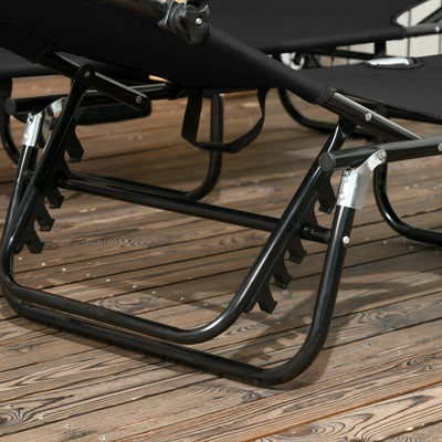 Outsunny Set of Two Folding Sun Loungers, with Adjustable Backs and Sun Canopies - Black 