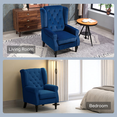 HOMCOM Wingback Accent Chair, Retro Upholstered Button Tufted Occasional Chair for Living Room and Bedroom, Blue 