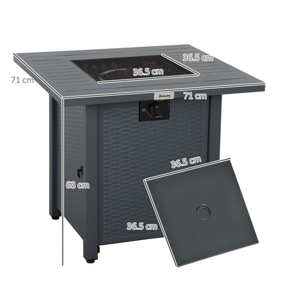 Outsunny Rattan-style Propane Gas Fire Pit Table with 40,000 BTU Burner, Square Smokeless Firepit Patio Heater with Thermocouple, Lava Rocks, Waterproof Cover, Spark Guard and Lid, Grey 