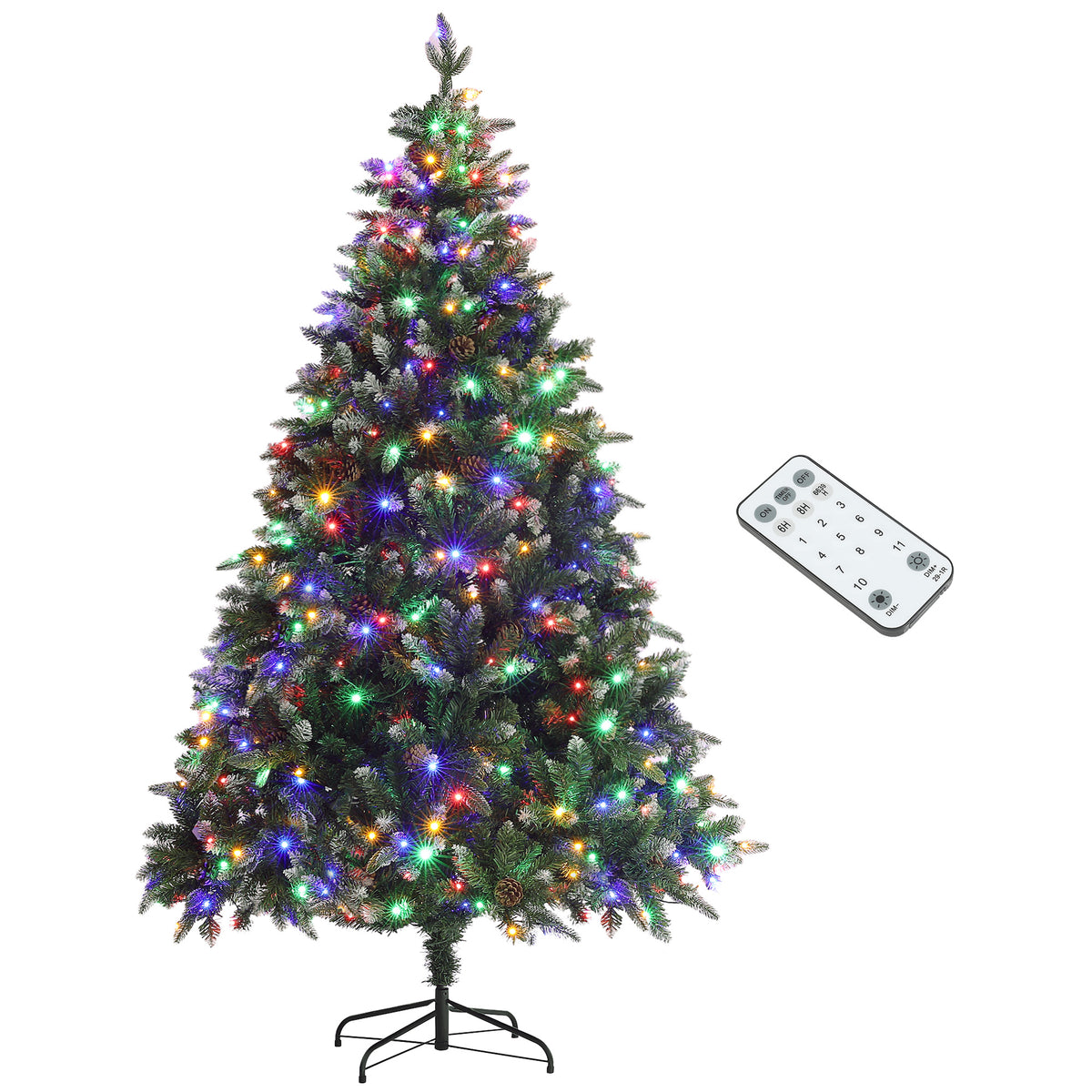 HOMCOM 7ft LED Pre-Lit Artificial Christmas Tree, with Base 