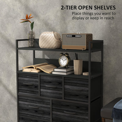 HOMCOM Rustic Chest of Seven Fabric Drawers - Black 