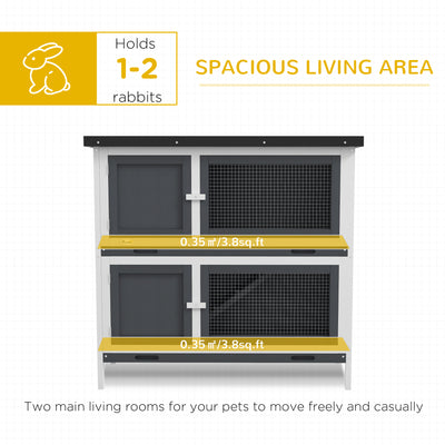 PawHut Double Decker Rabbit Hutch 2 Tier Guinea Pig House Pet Cage Outdoor with Sliding-out Tray, 100 x 47 x 91cm, Grey 