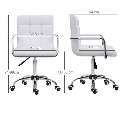 Vinsetto Office Chair, Makeup Vanity Chair, Mid Back Computer Chair, PU Leather Swivel Study Chair with Adjustable Height, Armrest and Rolling Wheels, White 