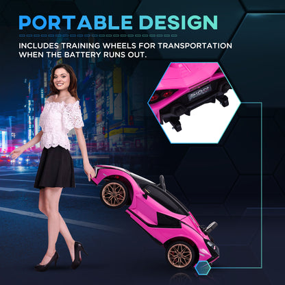 HOMCOM Lamborghini Sian Licensed 12V Kids Electric Ride On Car 2 Motors Toy Car with Remote Control Music Lights MP3 for 3-5 Years Pink 