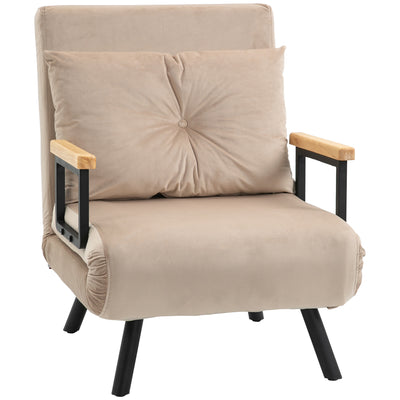 HOMCOM 4-in-1 Velvet-Feel Single Chair Bed, with Pillow - Beige 