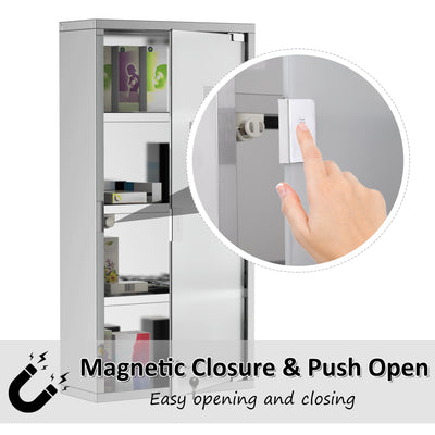 HOMCOM 4 Tier Stainless Steel Wall Mounted Medicine Cabinet Glass Lockable Door Storage Shelves Houseware Bathroom Furniture 60Hx30Wx12D(cm) w/2 Keys 