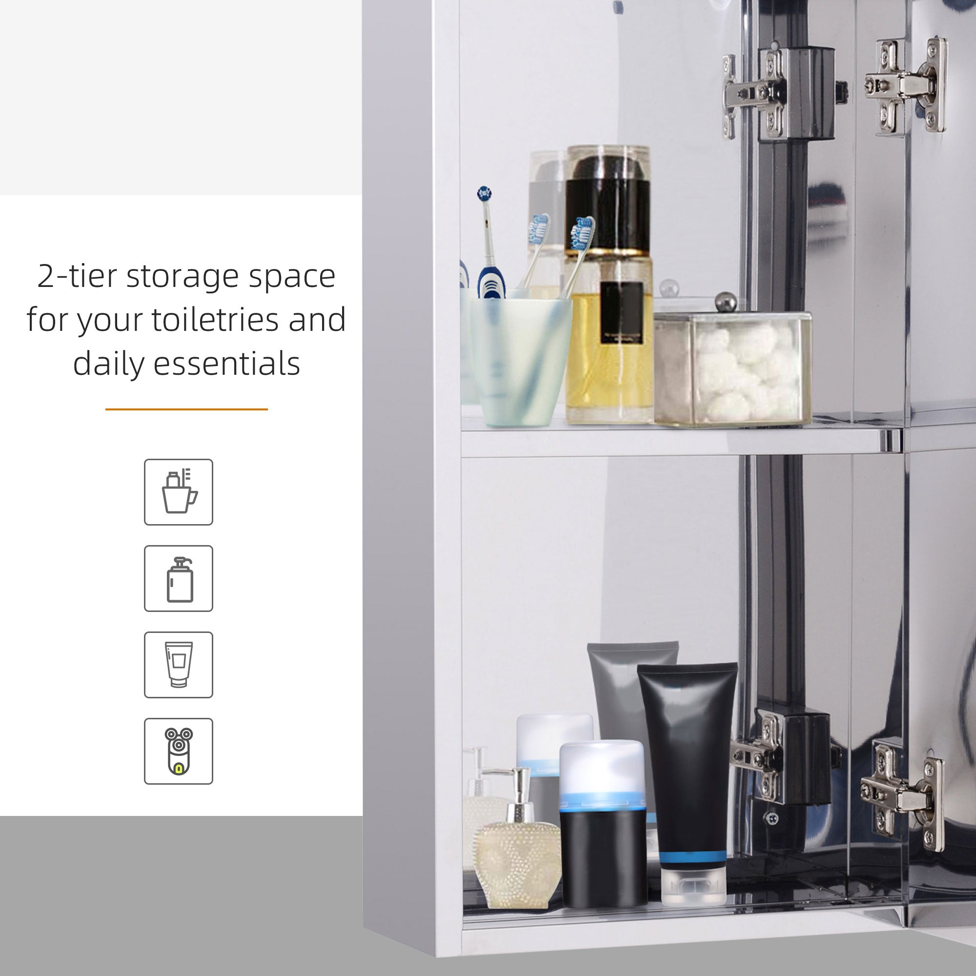 HOMCOM Stainless Steel Wall-mounted Bathroom Mirror Storage Cabinet 300mm (W) 