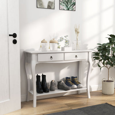 HOMCOM Console Table Modern Sofa Side Desk with Storage Shelves Drawers for Living Room Entryway Bedroom Ivory White 