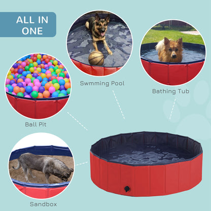 PawHut Foldable Dog Paddling Pool Pet Cat Swimming Pool Indoor/Outdoor Collapsible Summer Bathing Tub Shower Tub Puppy Washer (Φ120 × 30H cm, Red) 