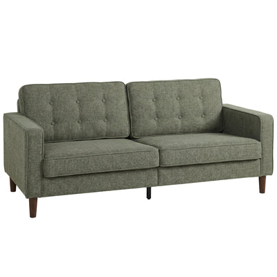 HOMCOM 3 Seater Sofa Button Tufted Upholstered Velvet Couch with Wood Legs for Living Room, Green
