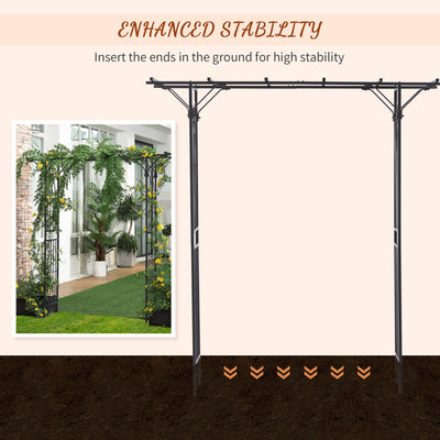 Outsunny 210cm Decorative Metal Garden Trellis Arch with Durable Steel Tubing & Elegant Scrollwork, Great for Weddings, Dark Gre 