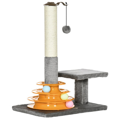 PawHut 56cm Cat Tree Tower Activity Centre, Climbing Stand Kitten House Furniture w/ Scratching Posts, Toy Ball - Grey 