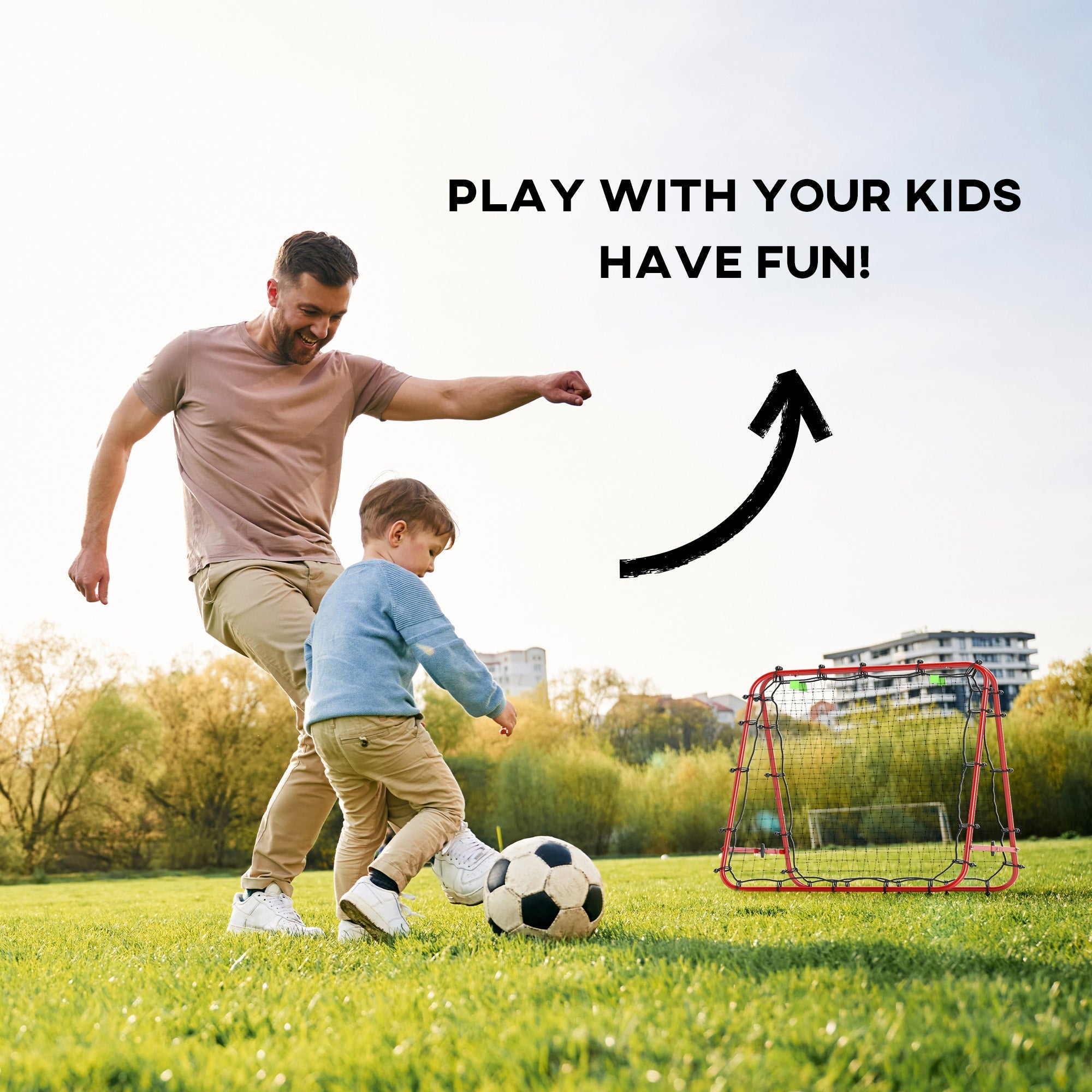 HOMCOM Double Sided Football Rebounder Net, Football Rebound Goal with Five Adjustable Angles, Red 