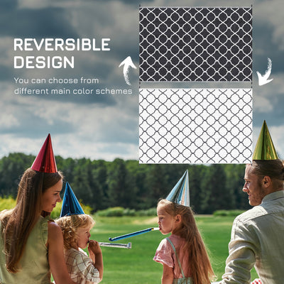 Outsunny Reversible Outdoor Rug, Plastic Straw Mat w/ Carry Bag Ground Stakes for Garden RV Picnic Beach Camping 182x274cm Black 