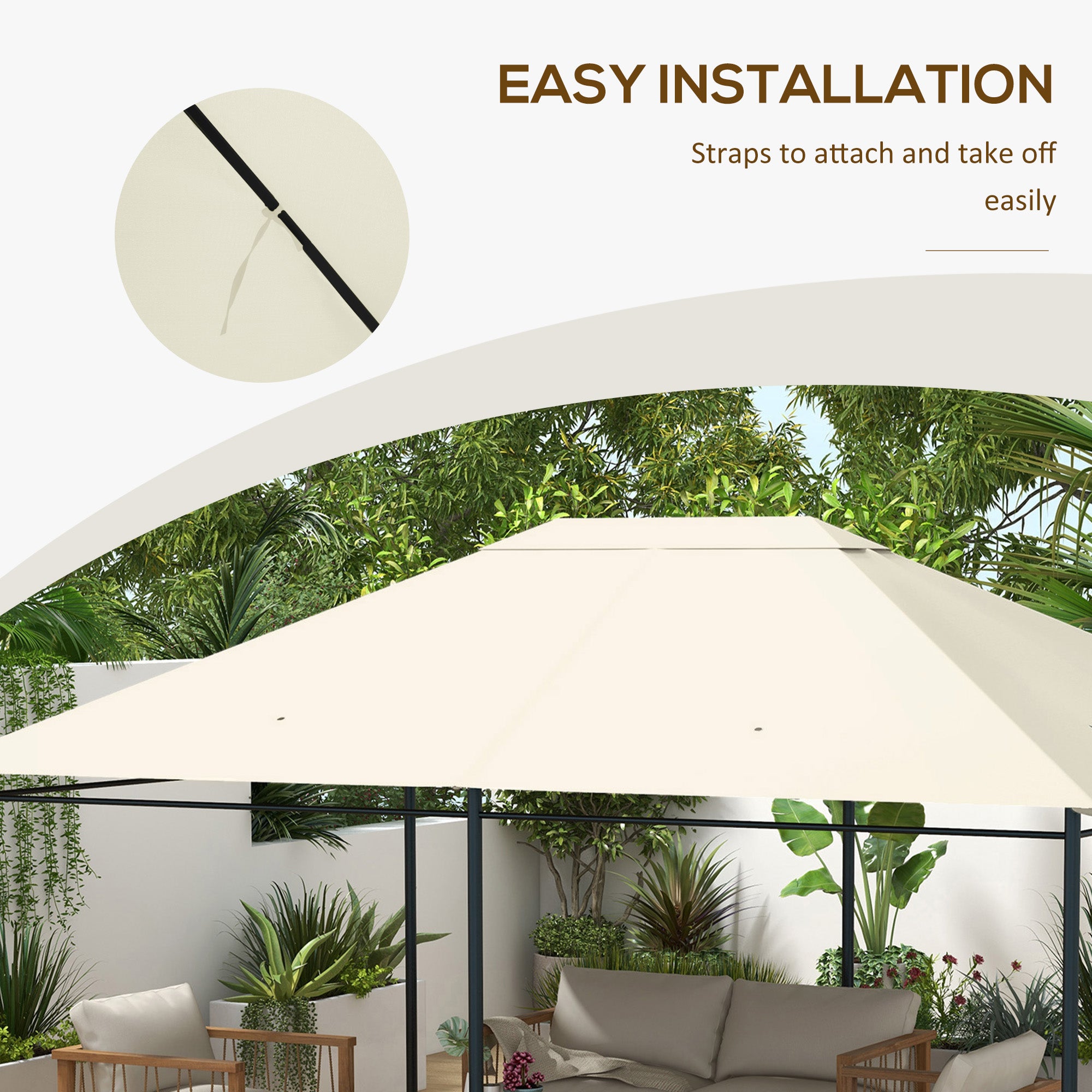 Outsunny 3 x 4m Gazebo Canopy Replacement Cover, Gazebo Roof Replacement (TOP COVER ONLY), Cream White 