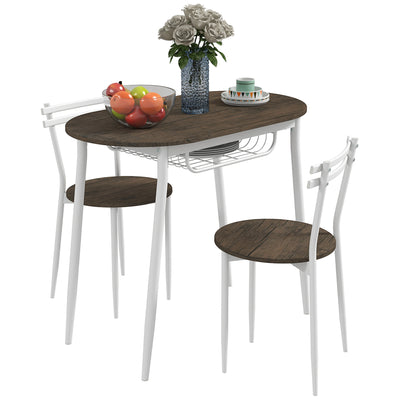 HOMCOM 3-Piece Dining Table and Chairs Set, Oval Kitchen Table with 2 Chairs, with Wire Storage Shelf and Steel Frame, Natural 