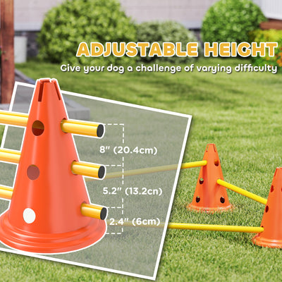 PawHut Dog Agility Equipment Set of 6 Cones, 6 Poles with Carry Bag, 3 PCS Adjustable Height Jumping Obstacles, Orange 