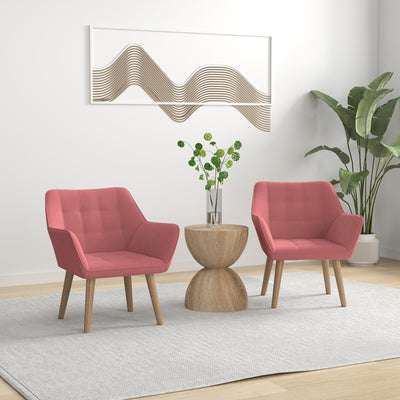 Set of 2 Accent Chair, Arm Chair with Slanted Back, Thick Padding and Rubber Wooden Legs for Living Room, Pink 