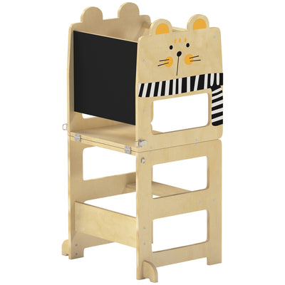 AIYAPLAY Toddler Step Stool, Standing Tower with Chalkboard, 3-in-1 Cat-Shaped Step Stool for Kitchen Counter, Natural 