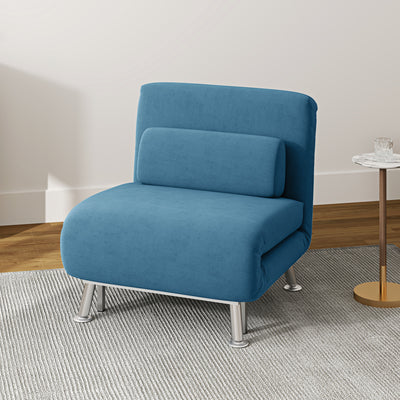 HOMCOM Single Velvet-Feel Sleeper Chair - Blue 