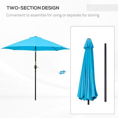 Outsunny 2.6M Patio Parasol Sun Umbrella, Tilt Shade Shelter Canopy with Crank 8 Ribs Aluminium Frame, Blue 