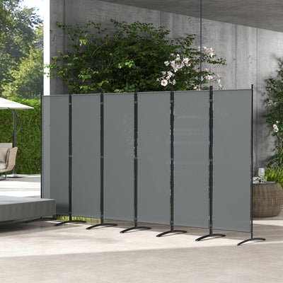 Outsunny 6 Panel Folding Room Divider Foldable Freestanding Garden Privacy Screen, 332 x 172 cm, Dark Grey 