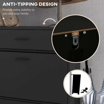 HOMCOM Three Drawer Slim Shoe Storage Cabinet, 12 Shoe Pairs - Black 