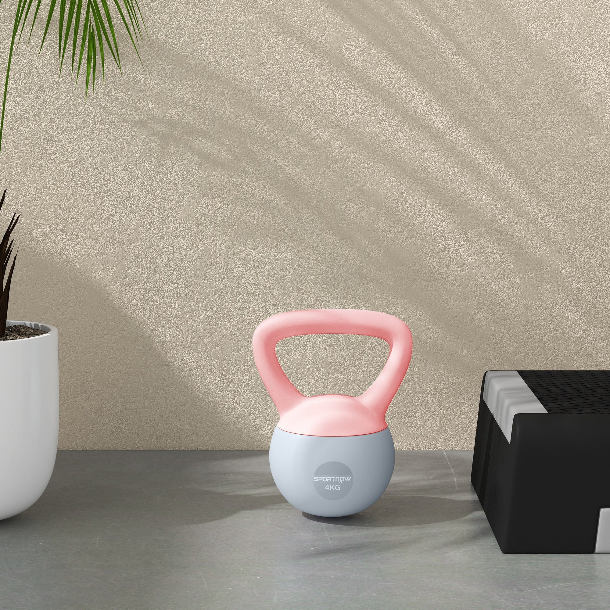 SPORTNOW 4KG Soft Kettlebell, Kettlebell with Non-Slip Handle for Home Gym, Weight Lifting, Strength Training, Pink/Grey