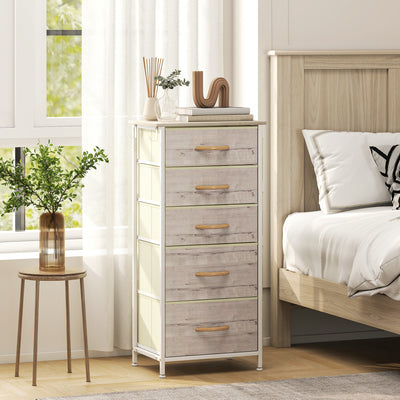 HOMCOM Chest of Five Fabric Drawers - Natural Wood Finish 