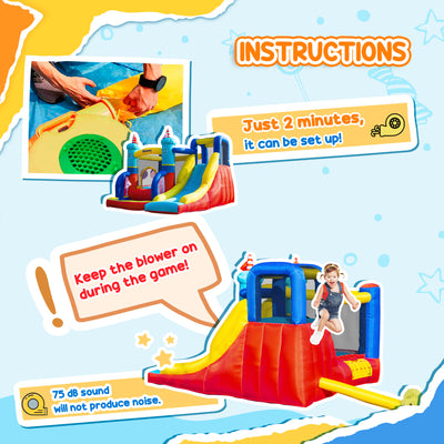 Outsunny 4 in 1 Kids Bouncy Castle Large Sailboat Style Inflatable House Slide Trampoline Water Pool Climbing Wall with Blower Carrybag for Kids Age 3-8, 2.65 x 2.6 x 2m 