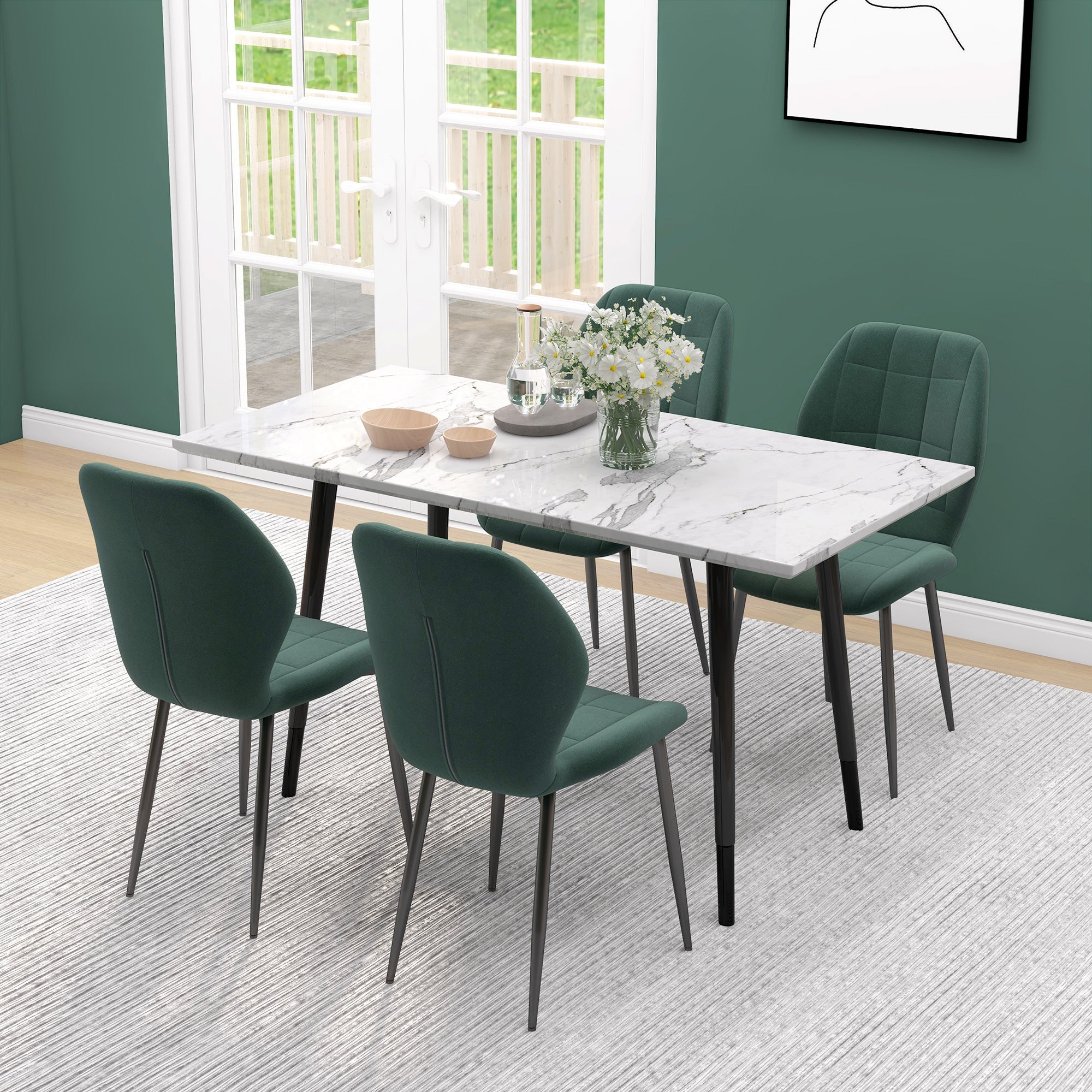HOMCOM Set of Four Flannel Relaxed Tub Dining Chairs - Green 