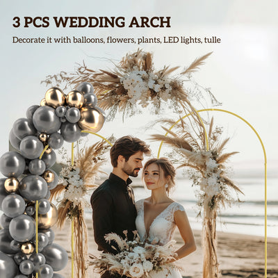 Outsunny Wedding Arch Frame Set, 2.2, 2, 1.8 m Metal Arch Backdrop Stand Set of 3, Balloon Arch Stand Set for Birthday Party, Bridal Shower, Graduation, Ceremony, Banquet Decorations, Gold Tone 